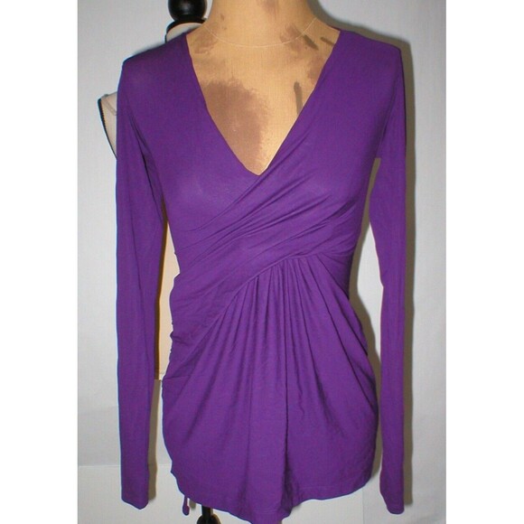 NWT New Womens Donna Karan Collection Dark Purple Blouse Matte Jersey Top XS P - Picture 1 of 12